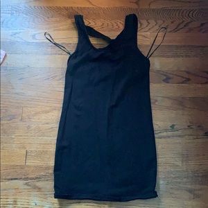 Black cotton tight dress with crisscross detail